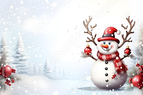 snowman with christmas tree and gifts snowman, christmas, snow, winter, holiday, hat,  © Ayan