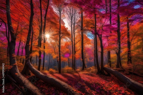 sunset in the forest  and generated AI