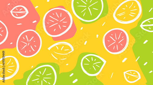 Minimalist Juicy citrus fruits pattern wallpaper. Poster, card, banner decoration background.