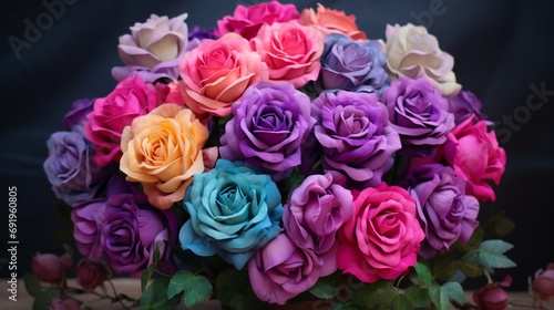A bouquet of diverse roses  each with its unique color and charm  harmoniously arranged  capturing the essence of love and admiration.