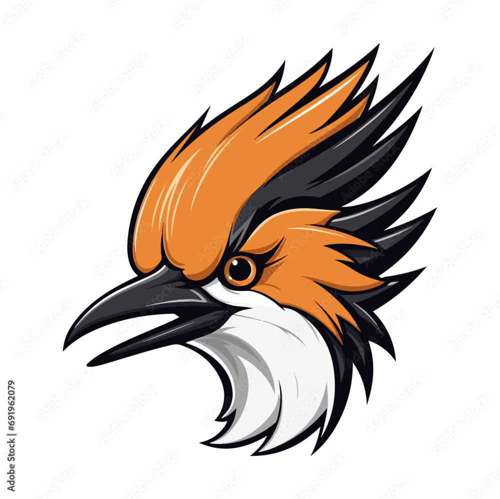 Fototapeta premium Eurasian hoopoe Portrait Sticker, Eurasian hoopoe head mascot logo illustration, Eurasian hoopoe character, generative ai