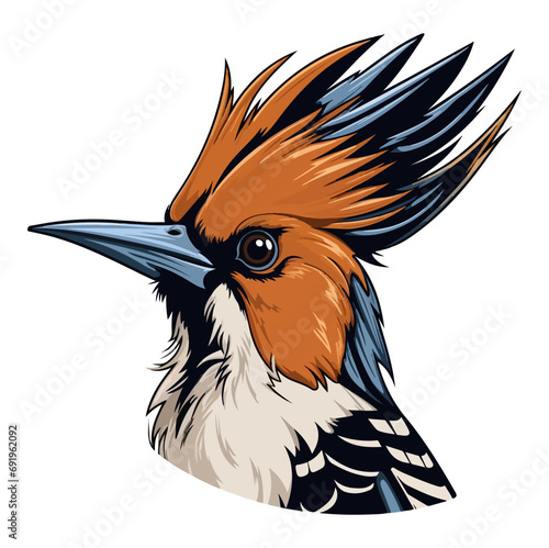 Eurasian hoopoe Portrait Sticker, Eurasian hoopoe head mascot logo illustration, Eurasian hoopoe character, generative ai photo