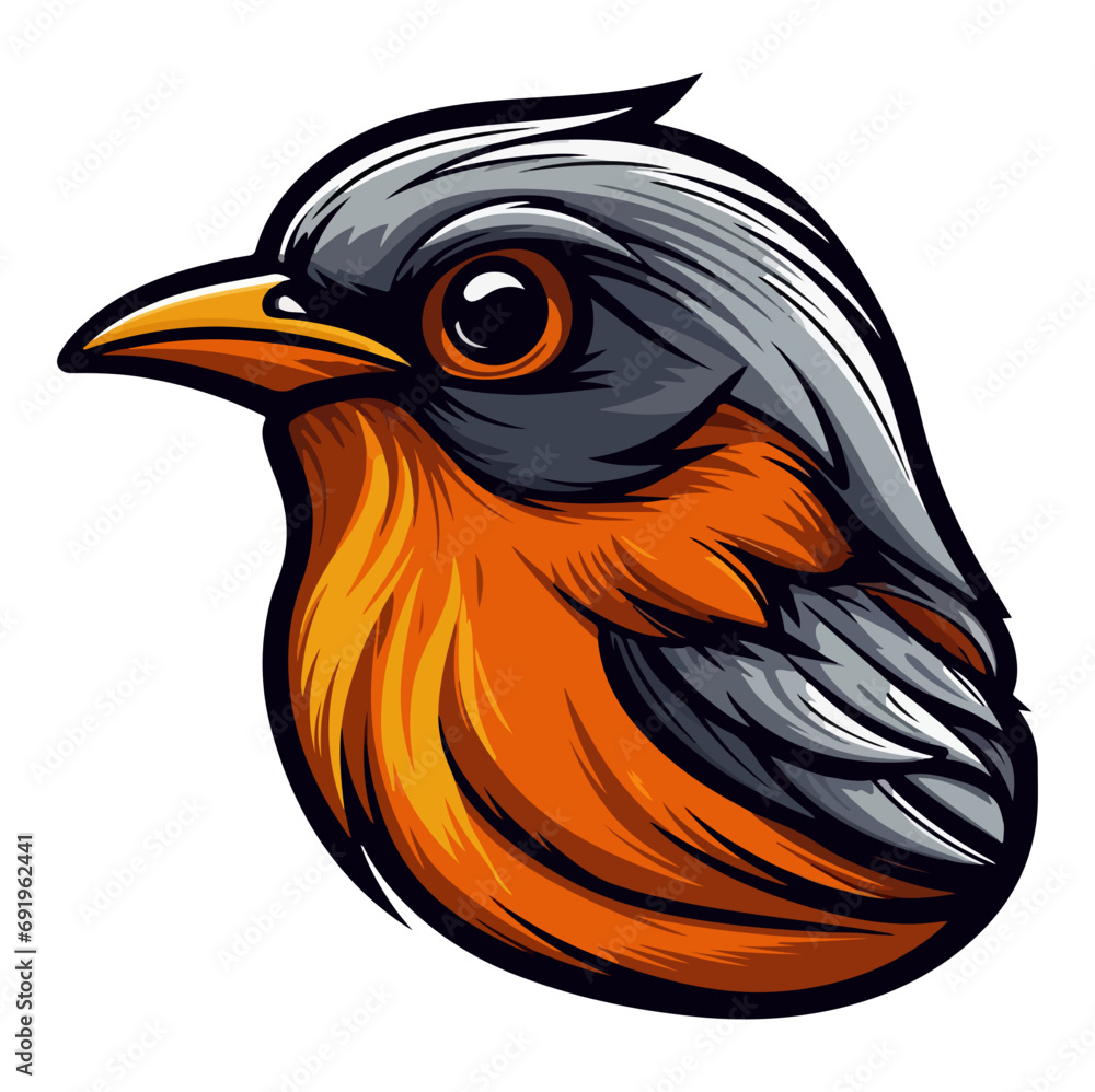Obraz premium European Robin Bird Portrait Sticker, European Robin Bird head mascot logo illustration, European Robin Bird character, generative ai