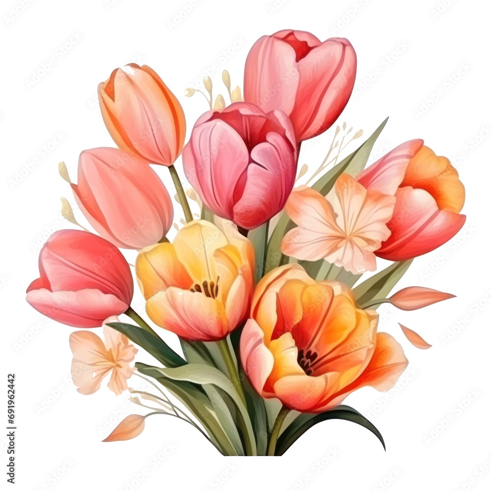 cute watercolor tulip flower bouquet in basket isolated cute watercolor tulip flower bouquet in basket isolated