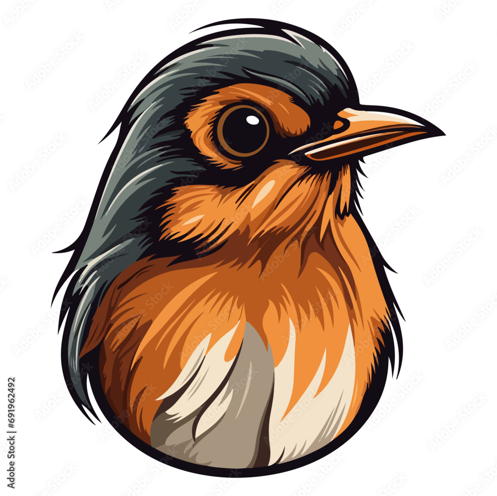 Obraz premium European Robin Bird Portrait Sticker, European Robin Bird head mascot logo illustration, European Robin Bird character, generative ai