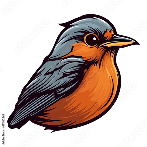 European Robin Bird Portrait Sticker, European Robin Bird head mascot logo illustration, European Robin Bird character, generative ai