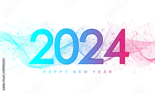 Christmas poster template 2024 in the style of new digits electronic technology. New year, merry christmas 2024 congratulations card in cyber computer design. Tech digital banner or header 2024 year photo