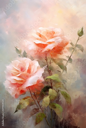 beautiful roses  rendered in impressionism style  copy space   generative ai