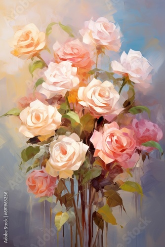 beautiful roses  rendered in impressionism style  copy space   generative ai