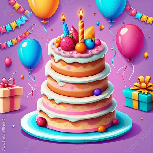 Cute birthday cake party cartoon vector icon illustration food holiday concept  Generative AI