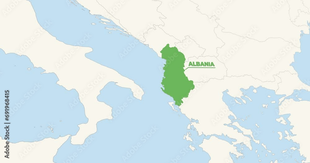 World Map Zoom In To Albania. Animation in 4K Video. Green Albania Territory On White World Map World Map Zoom In To Albania. Animation in 4K Video. Green Albania Territory On White World Map