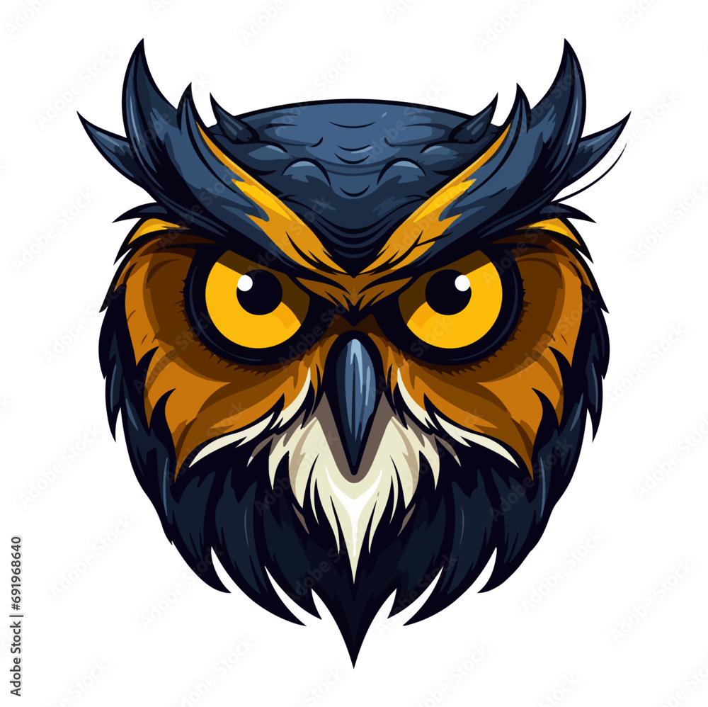 OwlOwl Portrait Sticker, Owl head mascot logo illustration, Owl character, generative ai