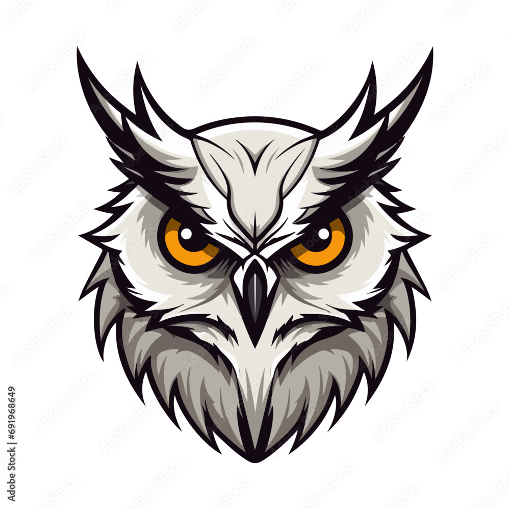 OwlOwl Portrait Sticker, Owl head mascot logo illustration, Owl character, generative ai