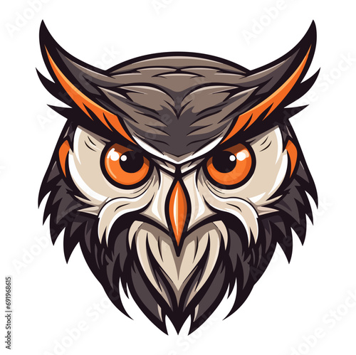 OwlOwl Portrait Sticker, Owl head mascot logo illustration, Owl character, generative ai
