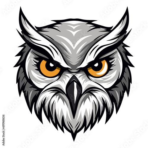 OwlOwl Portrait Sticker, Owl head mascot logo illustration, Owl character, generative ai