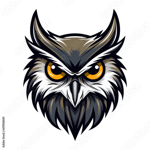 OwlOwl Portrait Sticker, Owl head mascot logo illustration, Owl character, generative ai