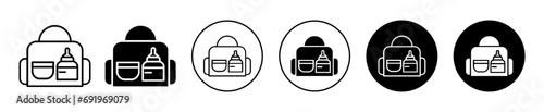 baby bag icon. kids infant child care stuff and accessory carrying travel bag for outdoor logo vector. baby toddler carry bag to pack diaper and milk bottle handbag symbol mark. mother child carry bag