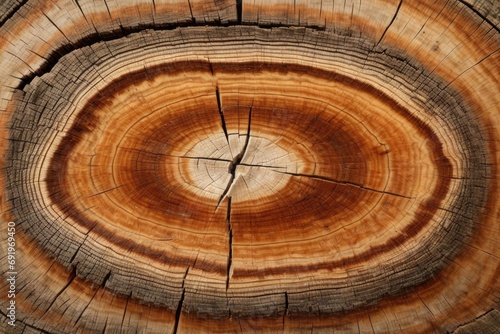 A weathered wooden circle, the remnants of a towering tree, a symbol of nature's resilience and the passing of time