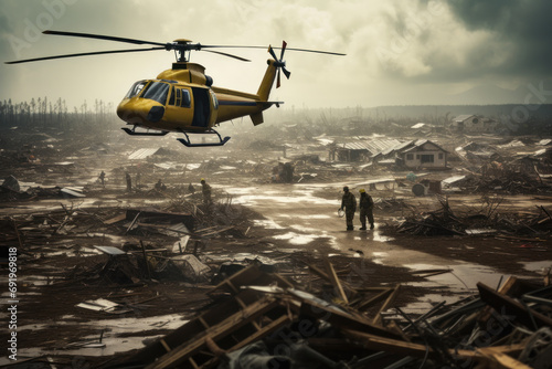 helicopter lands rescue operation after tsunami generative ai