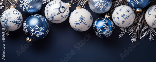 Weihnachtsbanner | Christbaumkugeln in blau-weiss-gold photo