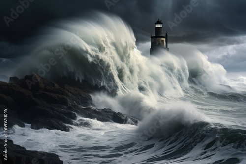 big waves at the lighthouse generative ai