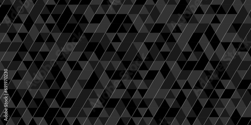 Black triangle tiles pattern mosaic background. Modern abstract seamless geometric dark black pattern background with lines Geometric print composed of triangles. 