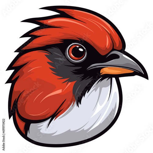 red capped robin Portrait Sticker, red capped robin head mascot logo illustration, red capped robin character, generative ai