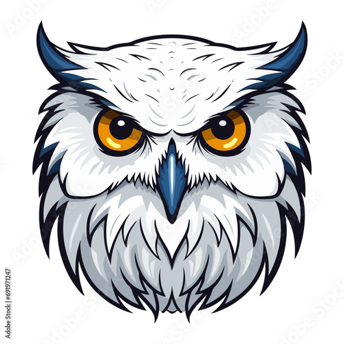 Snowy owl Portrait Sticker, Snowy owl head mascot logo illustration, Snowy owl character, generative ai