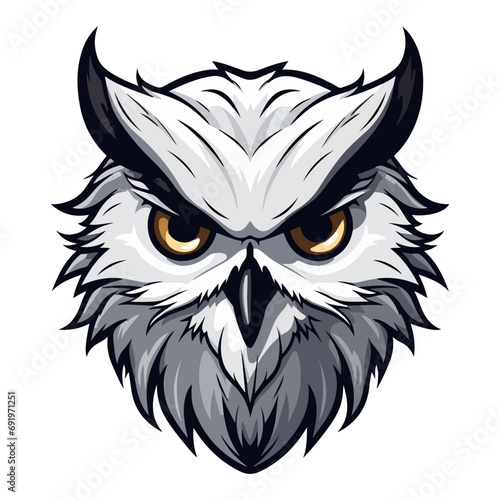 Snowy owl Portrait Sticker, Snowy owl head mascot logo illustration, Snowy owl character, generative ai © Ann
