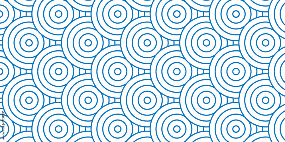 Modern diamond geometric ocean spiral pattern and abstract circle wave lines. blue seamless tile stripe geomatics overlapping create retro square line backdrop pattern background. Overlapping Pattern.