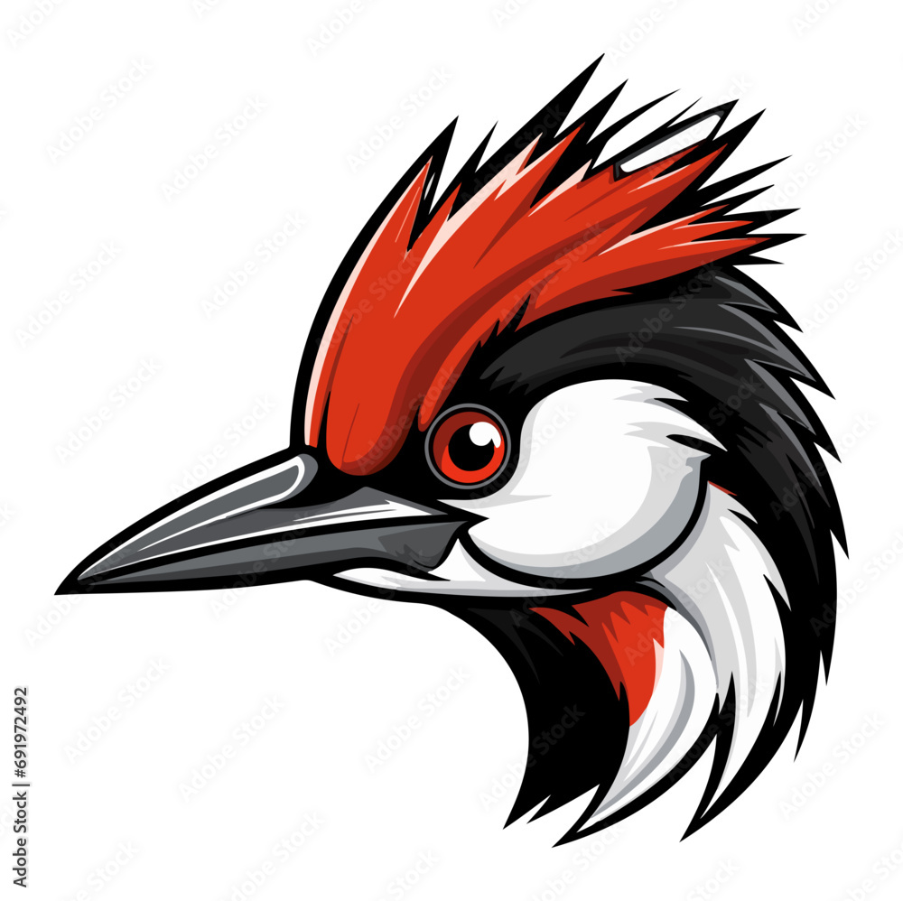 Obraz premium Woodpecker Portrait Sticker, Woodpecker head mascot logo illustration, Woodpecker character, generative ai