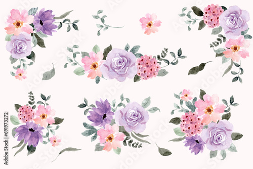 purple pink floral watercolor arrangements