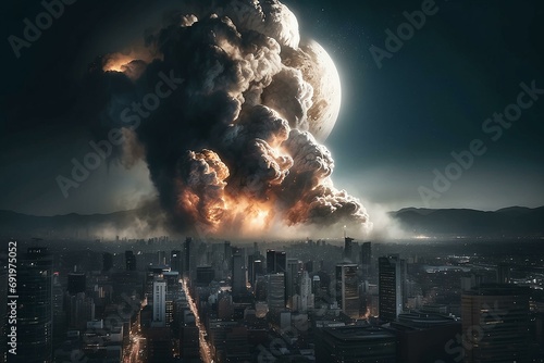 A picture of an explosion in a city 
