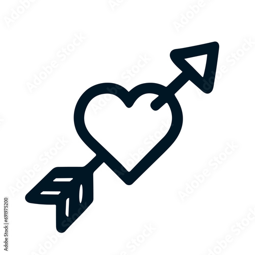 vector illustration in flat linear style simple heart pierced by an arrow