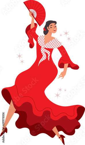 Beautiful Spanish flamenco dancer.  Graceful woman dancing. Spanish culture.