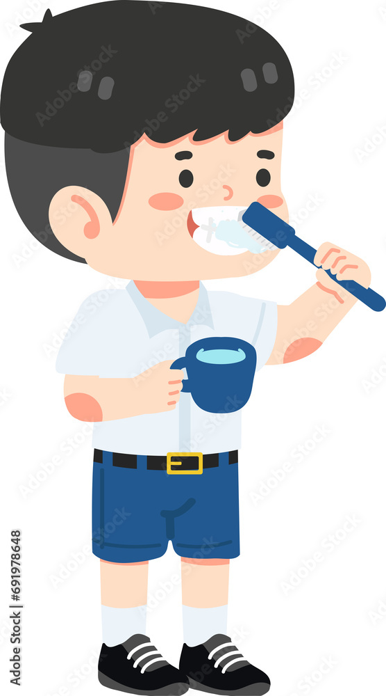 Boy brushing clean teeth cartoon