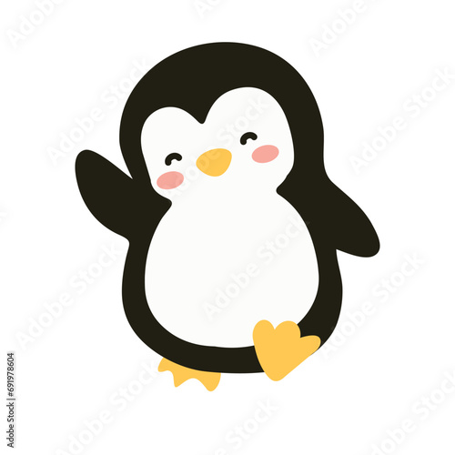 Cute animal bird penguin cartoon flat