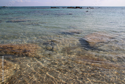 beach and mediterranean sea at elafonissi in crete in greece photo