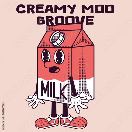 Milk Character Design With Slogan Creamy moo groove