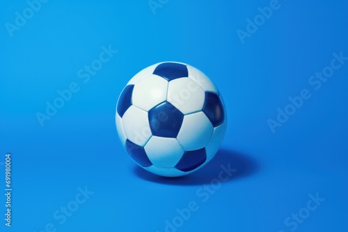  a close up of a soccer ball on a blue background with a copy - space in the bottom right corner.
