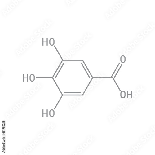Chemical structure of Gallic acid (C7H6O5). Chemical resources for teachers and students. Vector illustration.