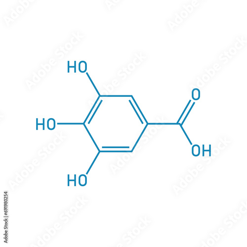 Chemical structure of Gallic acid (C7H6O5). Chemical resources for teachers and students. Vector illustration.