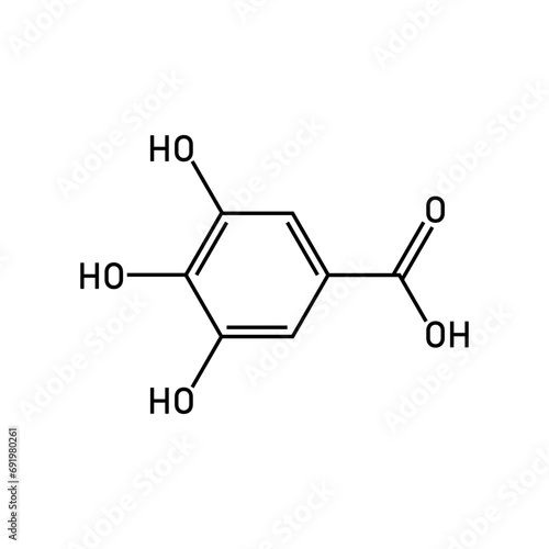 Chemical structure of Gallic acid (C7H6O5). Chemical resources for teachers and students. Vector illustration.
