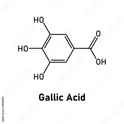Chemical structure of Gallic acid (C7H6O5). Chemical resources for teachers and students. Vector illustration.