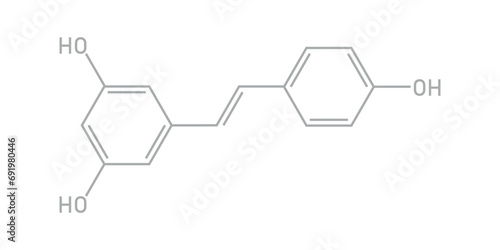 Chemical structure of Resveratrol (C14H12O3). Chemical resources for teachers and students. Vector illustration.