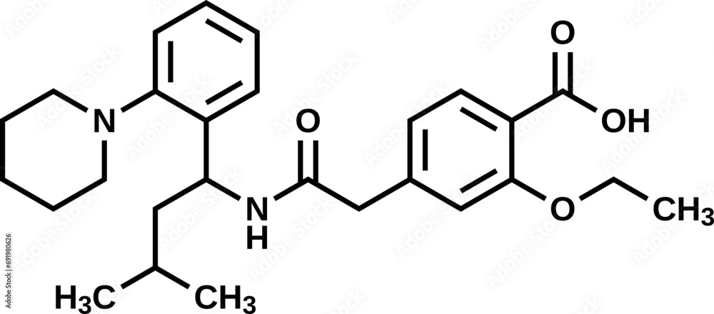 Repaglinide structural formula, vector illustration