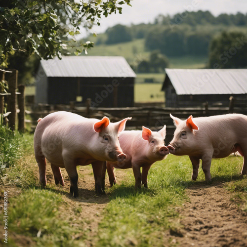 Piggy Paradise A Rustic Tapestry of Farm Life photo