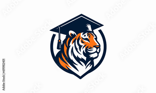 head tiger wearing graduate hat vector flat design