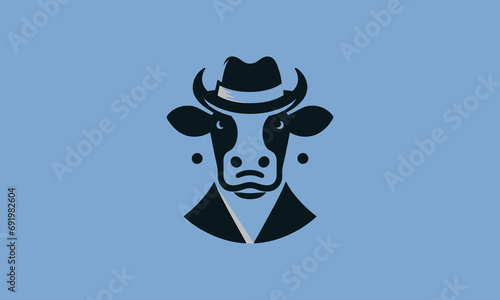 head cow wearing top hat vector outline design