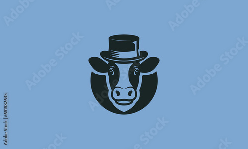 head cow wearing top hat vector outline design